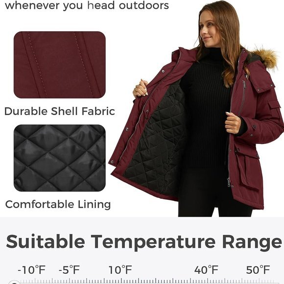 Women's Quilted Winter Coat Warm Puffer Jacket Thicken Parka with Removable Hood - Picture 5 of 6